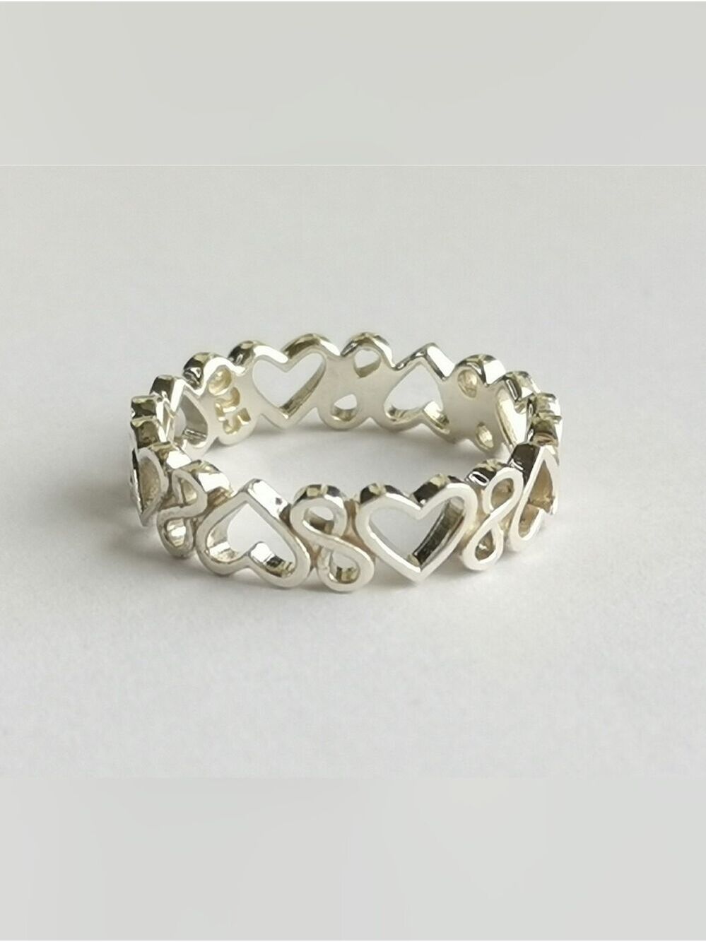"Forever Love" Sterling Silver Hearts & Eternity Ring sz 6 Promise Ring 🆕